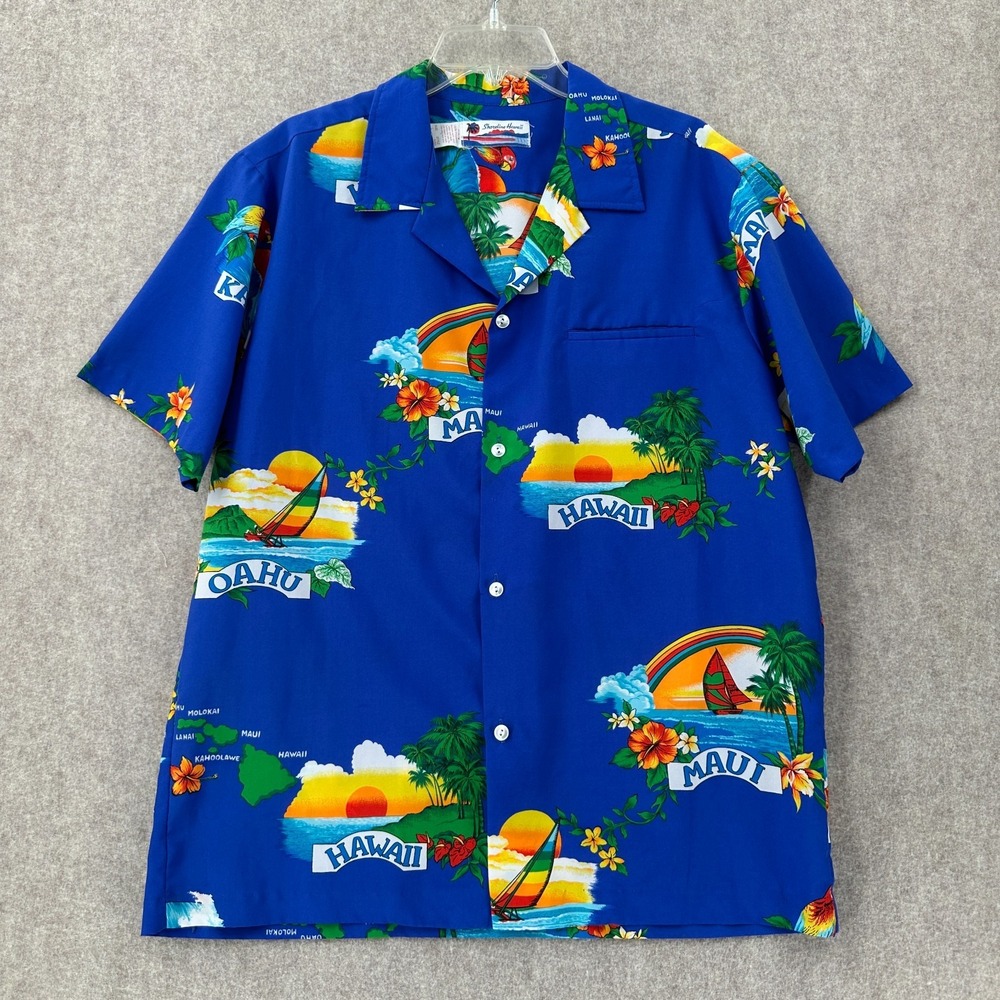 Shoreline Hawaii Men's Button-Up Shirt Hawaiian Islands Parrots Tropical‎ LG VTG